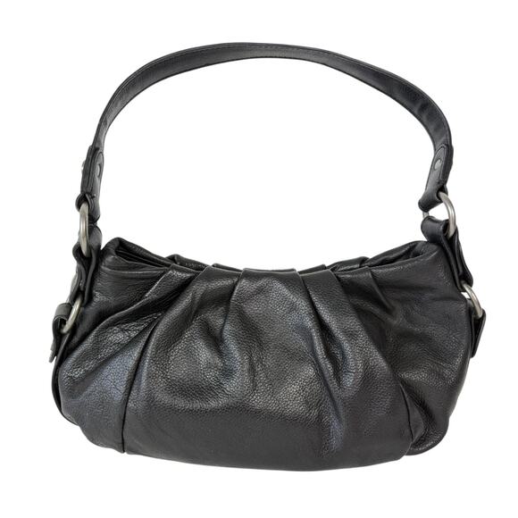Simply Vera Wang Pleated Black Pebbled Leather Classic Hobo Shoulder Bag Purse - Picture 2 of 16